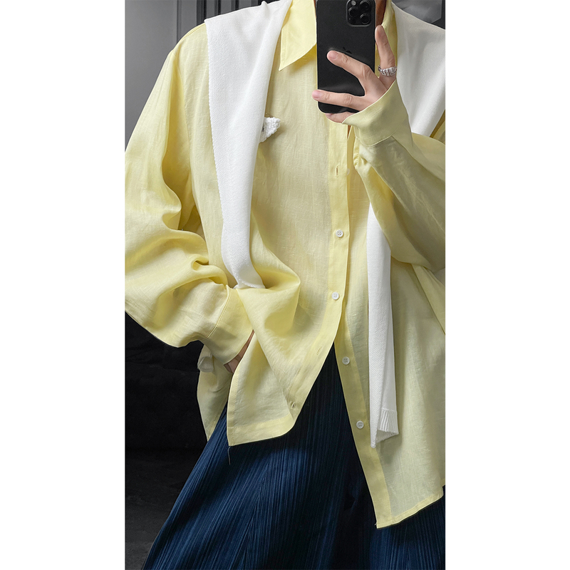 Longtao 2026 Spring New Retro Old Money Style Lazy Linen Loose Thin Versatile Long Sleeve Shirt