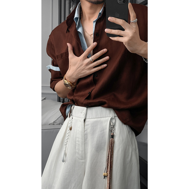 Longtao 2026 Summer New Product American-Style Old Money Light Luxury High-End Fake Two-Piece Design Versatile Long-Sleeve Shirt Longtao 2026 Summer New Product American-Style Old Money Light Luxury High-End Fake Two-Piece Design Versatile Long-Sleeve Shirt