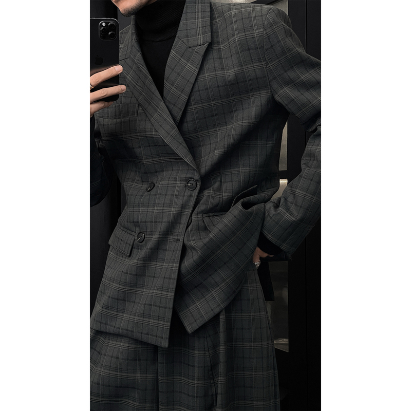 Longtaodao 26 Spring New Collection Niche Retro Notch Lapel Plaid Suit Set for Men High-End Casual Suit and Trousers