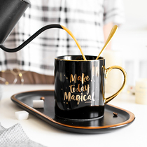 European high-grade creative ceramic Black large capacity water cup simple gold Side office coffee cup mug