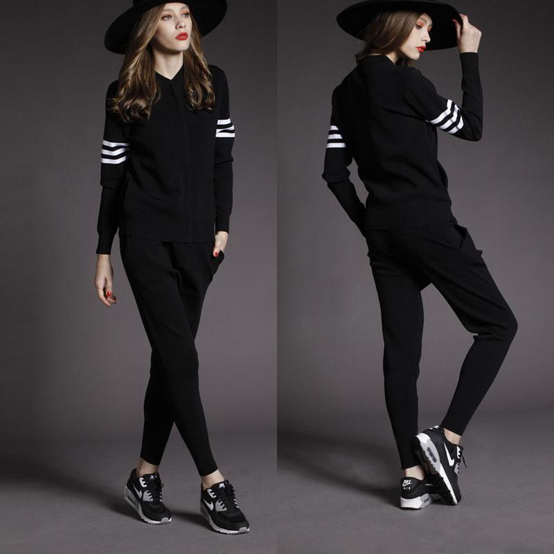 2026 Autumn Casual Sports Suit Women's Baseball Uniform Long Sleeve Sweatshirt Harem Pants Fashion Knitted Two-Piece Set Trendy