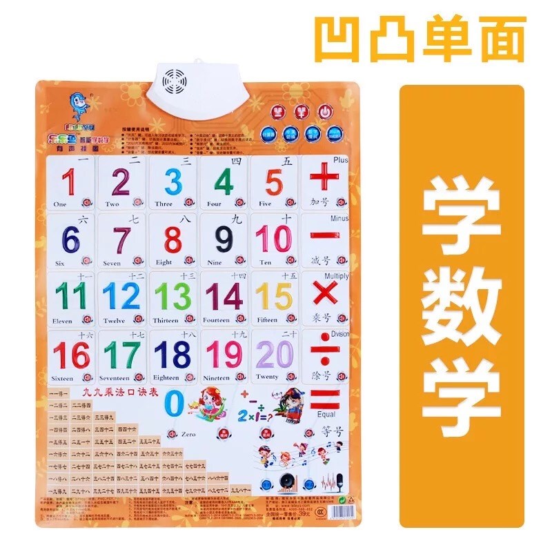 Audio Wall Chart for Math: 99 Multiplication Tables with Sound, Number Recognition 1-100, Sound Wall Stickers, Pinyin Alphabet Chart