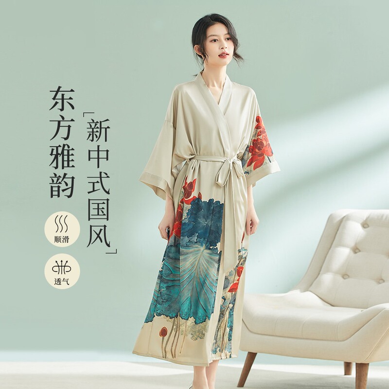 Customizable Embroidered New Chinese Style Nightgown for Women, Spring and Autumn, Silk Home Wear, Elegant and High-End Mulberry Silk Dressing Gown and Pajamas Customizable Embroidered New Chinese Style Nightgown for Women, Spring and Autumn, Silk Home Wear, Elegant and High-End Mulberry Silk Dressing Gown and Pajamas