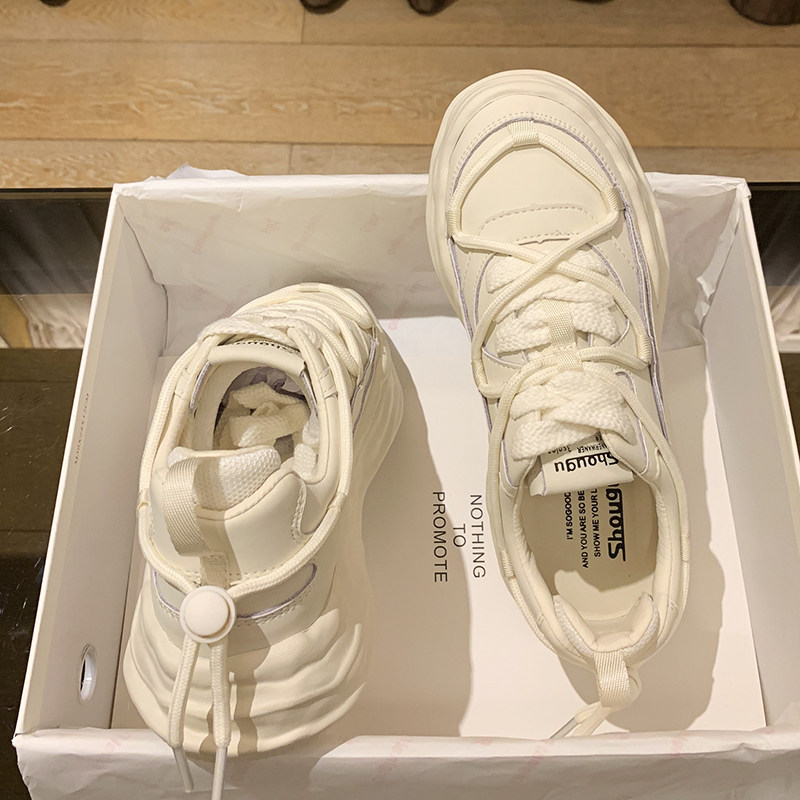 The elegant genuine leather thick bottom 2022 the commute day 2022 spring summer with dissolved shoes women heightening sports casual shoes