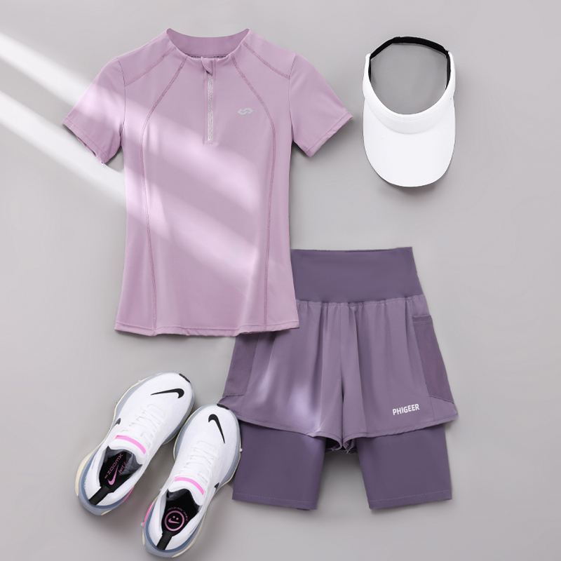 Professional Running Sports Suit Training Clothes Summer Fashion Half-Zip Quick-Drying Fitness Clothes Short-Sleeved Breathable Aerobics Clothes