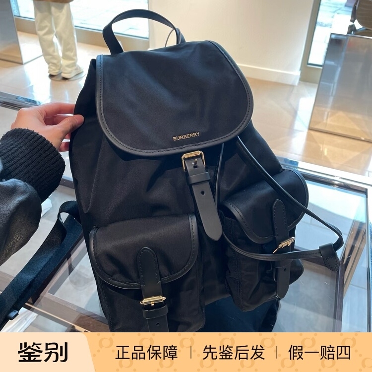 In Stock European Store Burberry/Burberry Men's and Women's Black Nylon Backpack School Bag 81092451