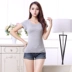 Modal Pajama Top Single Nữ Summer Bra Cup Một Cotton Áo thun ngắn tay Một nửa áo sơ mi Yoga