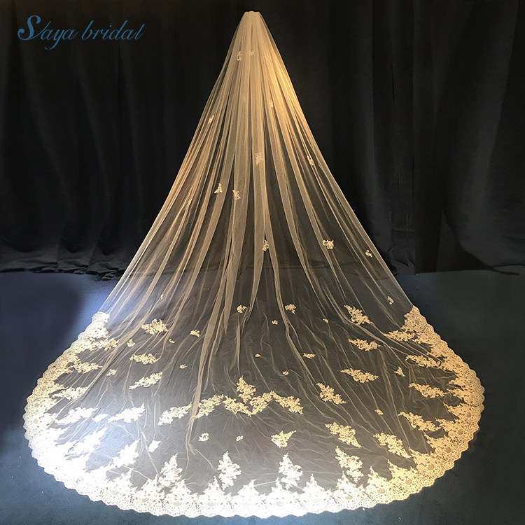 Lace long veil bride 3 5 meters lace travel photo veil super fairy wedding dress accessories ready to comb single layer headdress