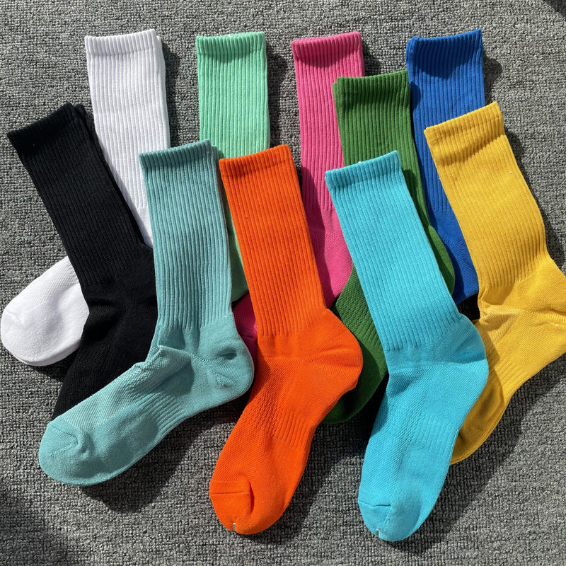 【4 Pairs】【Towel Bottom】Men's Colorful Short and Long Pure Cotton Socks Solid Color Mid-High Tube Socks Basketball Socks