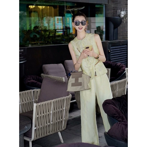 Дизайнерский ретро жилет, рубашка, комплект, китайский стиль, тренд сезона