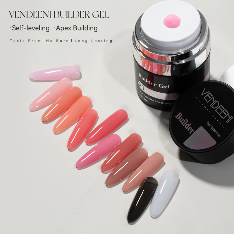 Vendeeni Press-On Nail Extension Gel 12 Colors Lotus Pink Black White Nail Painless Long-Lasting Phototherapy Gel