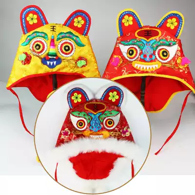 Hand embroidered infant tiger head hat Spring and Autumn Winter tiger head cotton hat Chinese style traditional Baby Full Moon gift