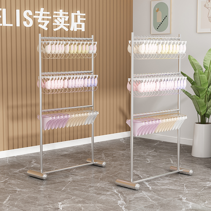 Stainless Steel Small Underwear Display Stand for Lingerie Store, Double-Sided Island Rack for Bras and Panties, Promotional Stand
