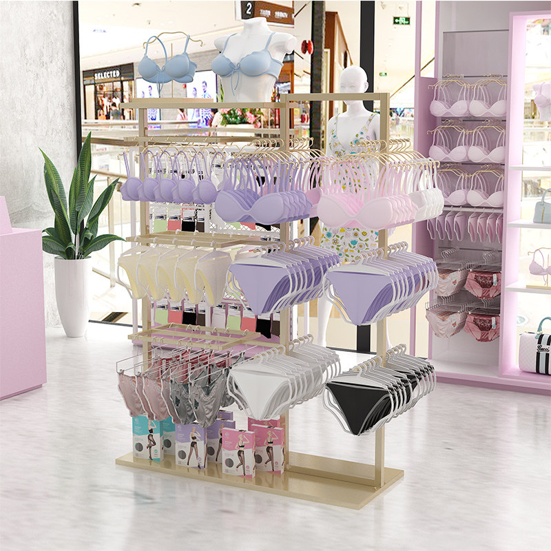 Shop underwear shelf island shelf bra hanging double-sided floor frame men's shorts display rack light luxury gold