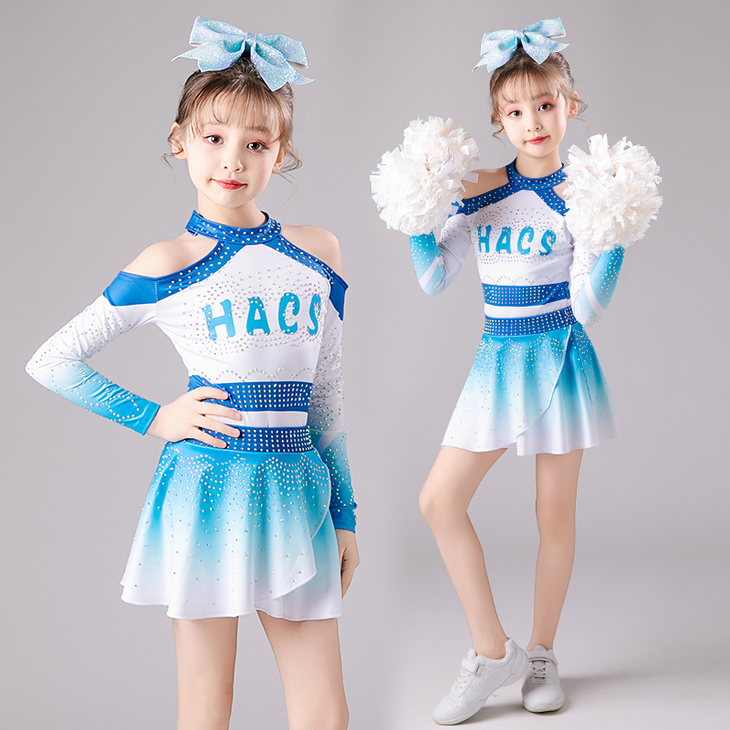 子供用チアリーディングパフォーマンス服 長袖 新スタイル 女の子用チアリーディングパフォーマンス服 ダンス服 競技会用競技服 女性