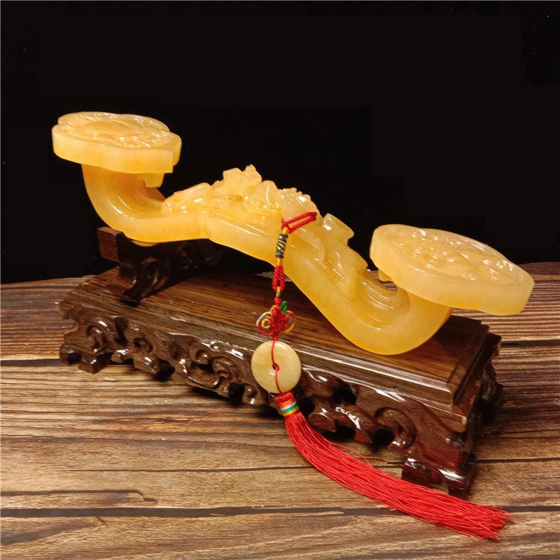 Natural Huangyu Jade Leu leu Ruyi Living room Office Bogu frame Xuanguan decoration Feng Shui Swing Accessories for the Opening of Gift