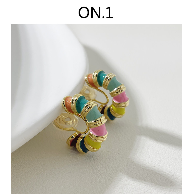 2023 New wave High sense No earrings Earrings Earrings Women's Mosquito Coils Ear Clip Retro Colorful Enamel 100 Hitch-Taobao