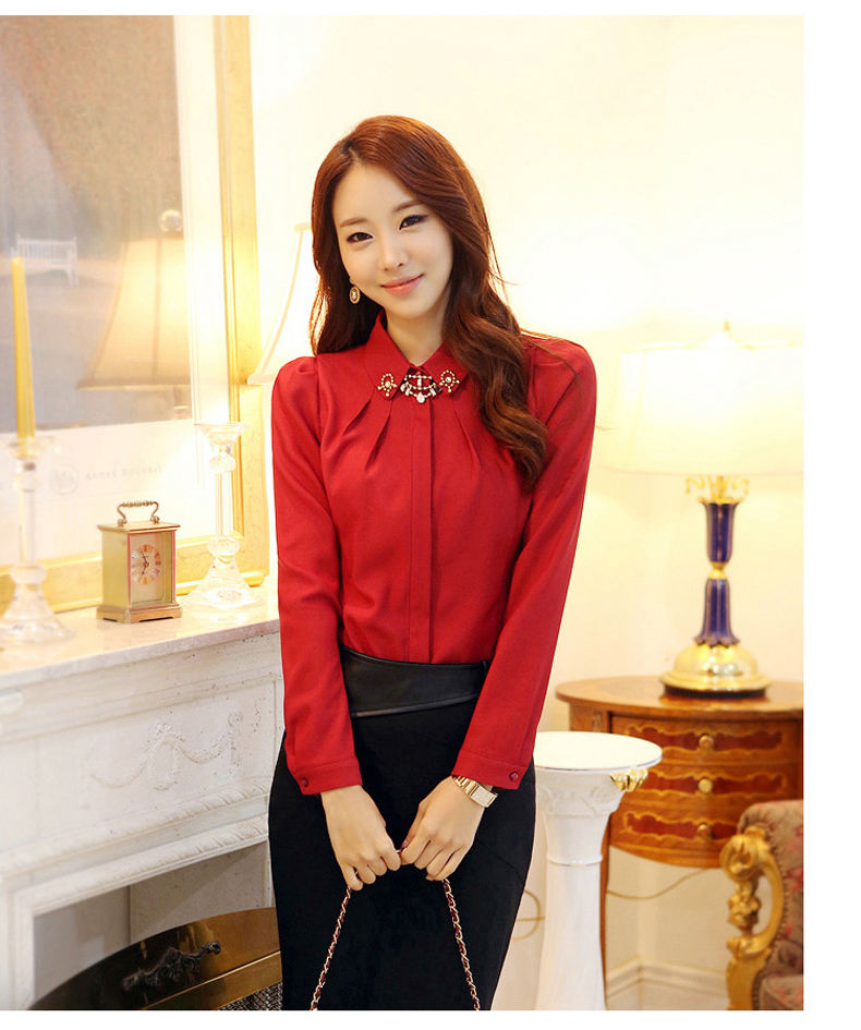 Áo sơ mi dài tay xuân 2018 mới đứng cổ áo Han Fan dụng cụ chuyên nghiệp áo sơ mi nữ sơ mi trắng đứng cổ yếm áo sơ mi nữ