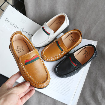 Boys' leather shoes, soft soles, all-match medium and big boys' Doudou shoes Korean version 2021 trendy new children's slip-on casual shoes