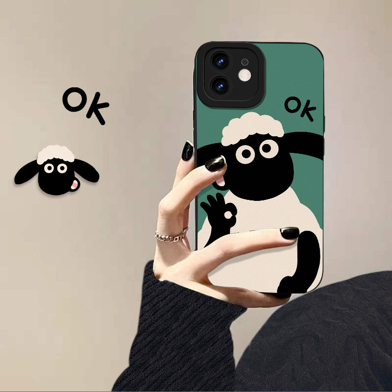 Apple 12 phone protection shell new iphone12promax women's liquid silicone 12mini all-bag border fall 2022 Green Little Shepherd Cute Cartoon Advanced Sensation