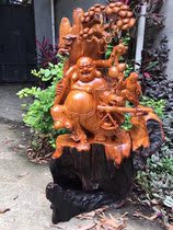 Lao Flowers Pear Wood Miyre Buddha Trick into Treasure Belly Buddha Happy Buddha Solid Wood Hand Sculpted Root Carved Artwork