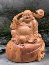 Cliff Bergen carved wood sculpted Millver like a big belly with big belly laughs face Buddha Entrance Treasure real wood Artisanal Engraving Opening Ceremony