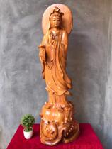 Floral wood Guanyin BodhisattBodhisattBodhisattva wood Sculpture Pendulum with pure solid wood hand-carved root sculptures dedicated to the opening of Guanyin
