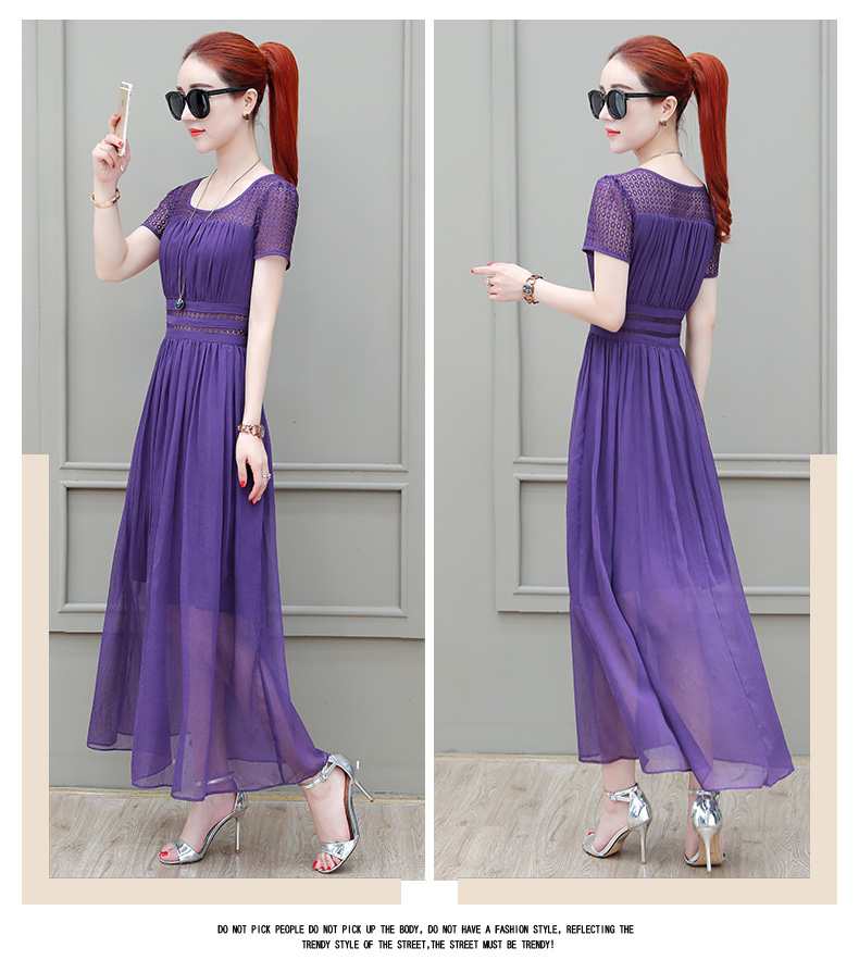 Đầm voan nữ 2019 khí chất nữ phổ biến eo thon giảm béo thời trang cao cấp 30 - 40 váy - Váy eo cao váy xòe bó eo	