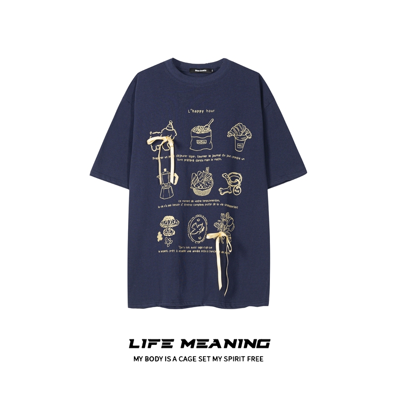 Life Meaning Sweet Stereo Bow Print Round Neck Short-Sleeved Loose T-Shirt Top Life Meaning Sweet Stereo Bow Print Round Neck Short-Sleeved Loose T-Shirt Top