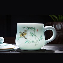 Jingdezhen celadon ceramic tea cup with lid filter office mug individual cup gift tea cup customization
