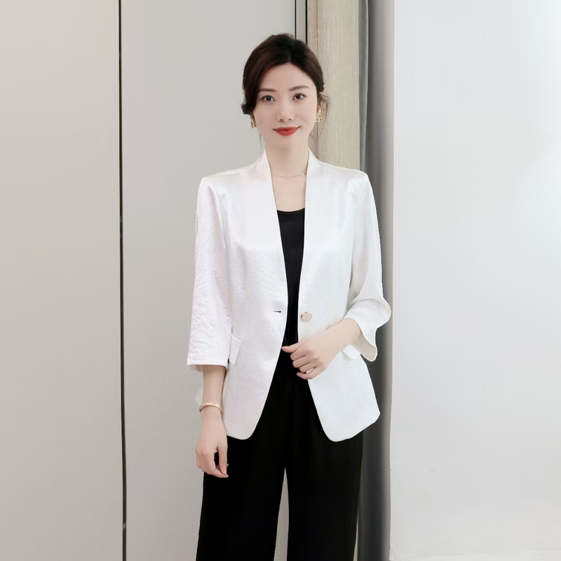 Acetate New Fashion Three-Quarter Sleeve Suit Jacket Slim Fit Casual Elegant Heavy Satin Cardigan Blazer for Women Acetate New Fashion Three-Quarter Sleeve Suit Jacket Slim Fit Casual Elegant Heavy Satin Cardigan Blazer for Women