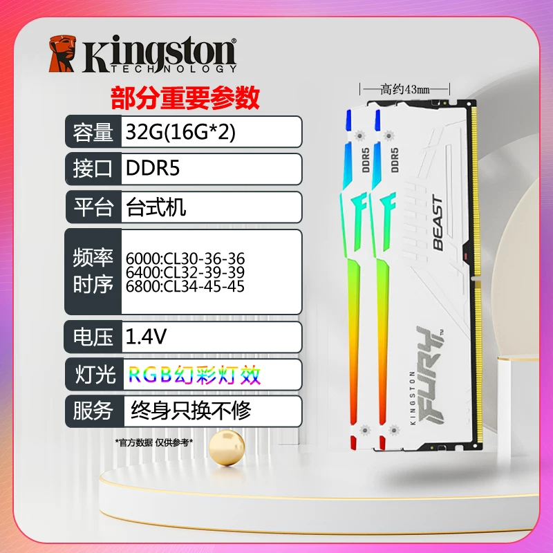 Память Kingston Super Beast DDR5 16 ГБ 6400 8000 для настольного ПК 32 ГБ FURY Rebel