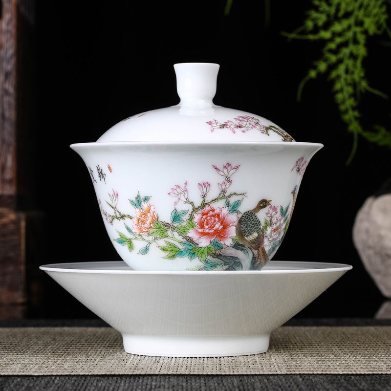 Offered home - cooked hand - made famille rose porcelain in only three tureen tea tea ware jingdezhen ceramics tea, pure hand to use