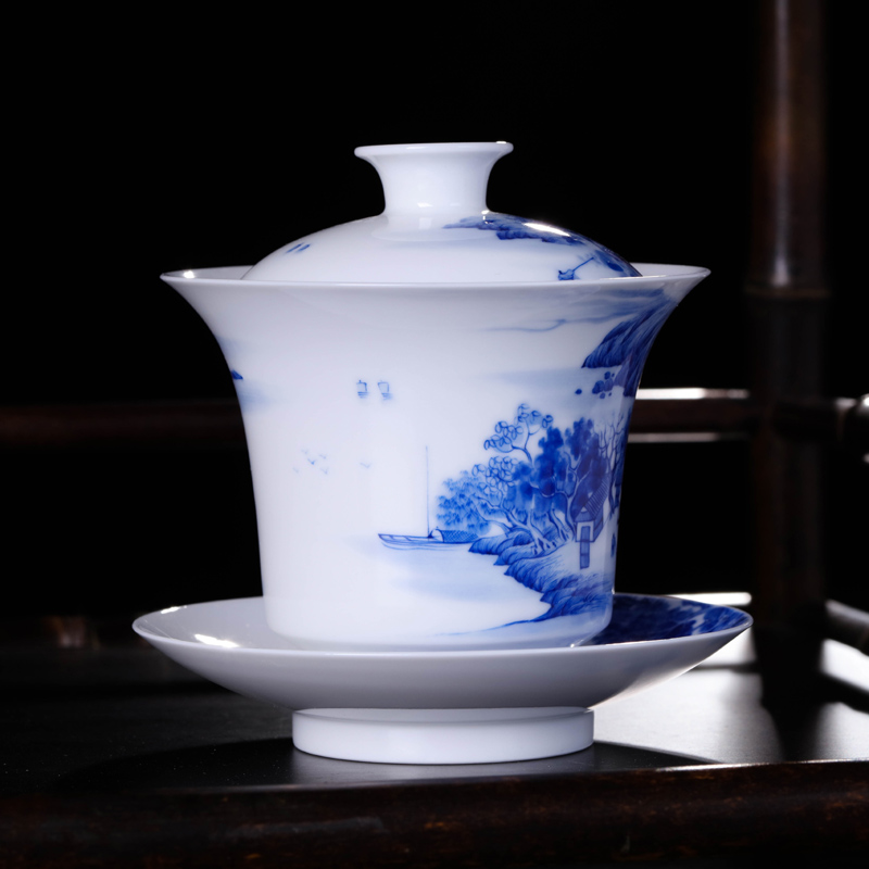 Offered home - cooked Jin Hongxia checking ceramic tea ware tureen in jingdezhen porcelain tea set three cup only hand - made porcelain bowl