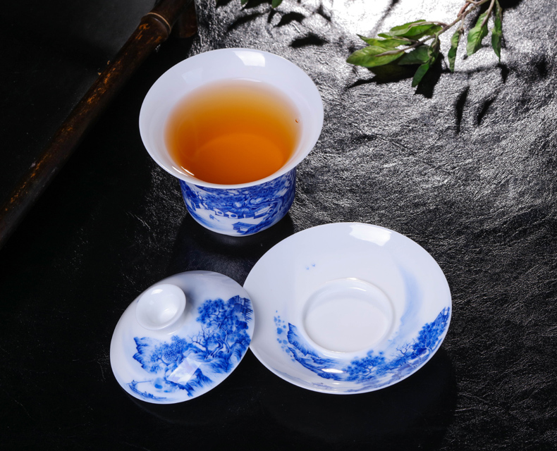 Offered home - cooked Jin Hongxia checking ceramic tea ware tureen in jingdezhen porcelain tea set three cup only hand - made porcelain bowl