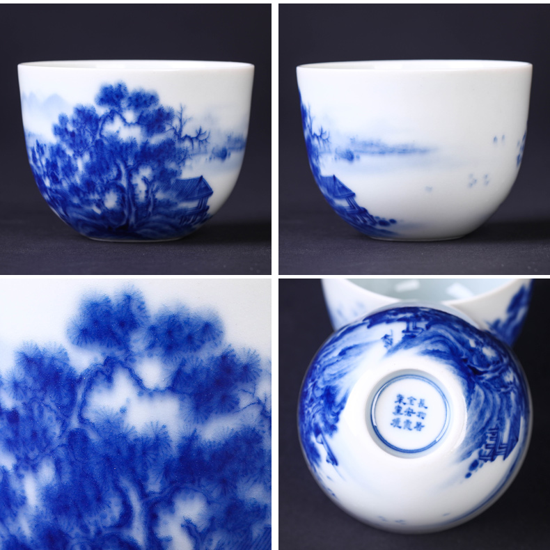 Offered home - cooked maintain fire hand - made of blue and white porcelain tea cups in jingdezhen porcelain bowl is pure manual tea sample tea cup