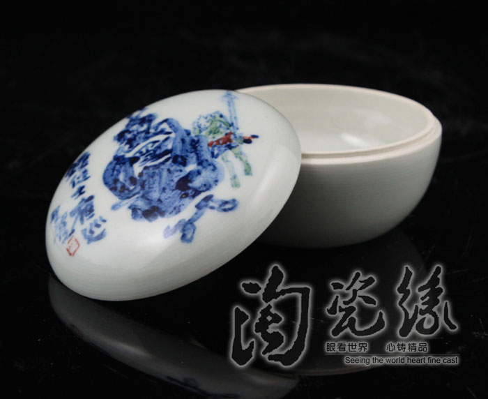 Offered home - cooked in jingdezhen porcelain stationery inkpad box of famous blue and white porcelain furnishing articles Tang Shengyao hand draw freehand brushwork in traditional Chinese gifts