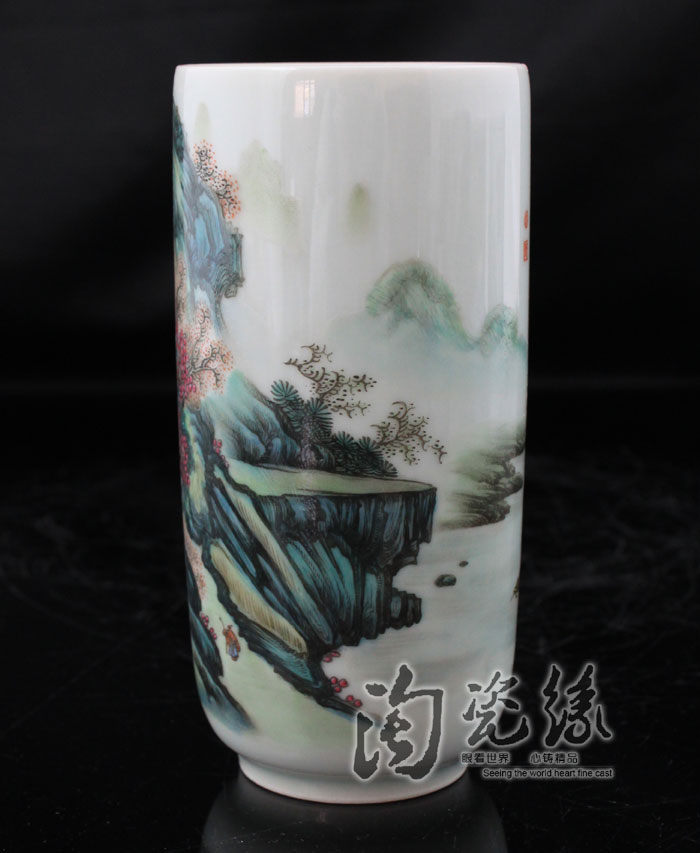 Hand - made ceramic classical Ming and the qing dynasties four supplies archaize of colored enamel porcelain brush pot high - grade ceramic brush pot furnishing articles
