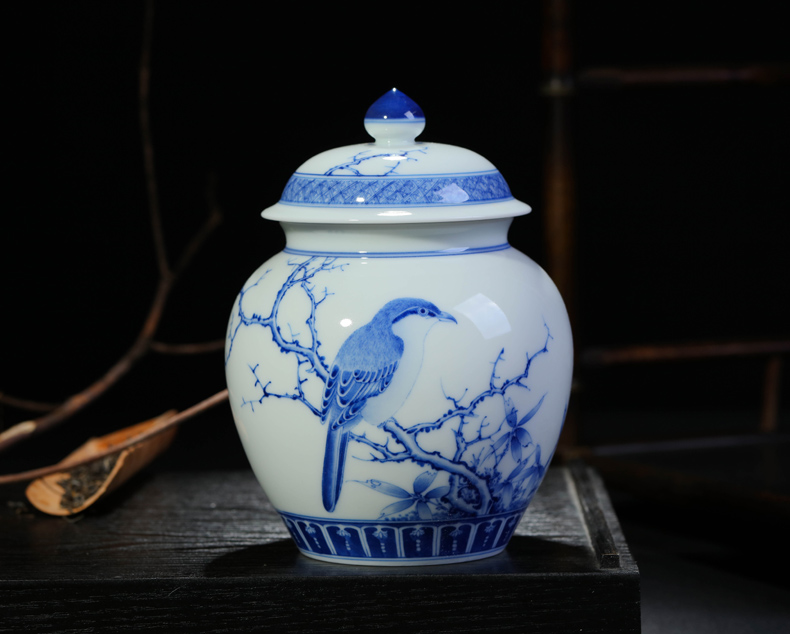 Offered home - cooked r Jin Hongxia manual hand - made ceramic tea ware jingdezhen porcelain tea caddy fixings storehouse storage tank of blue and white porcelain