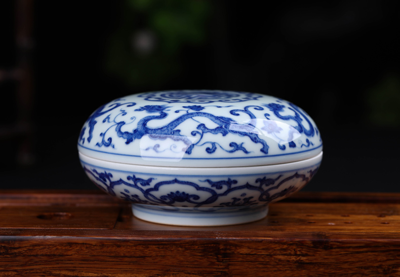 Offered home - cooked in jingdezhen ceramic ink pad jewelry box pure manual bucket color porcelain stationery furnishing articles blue and white porcelain decoration
