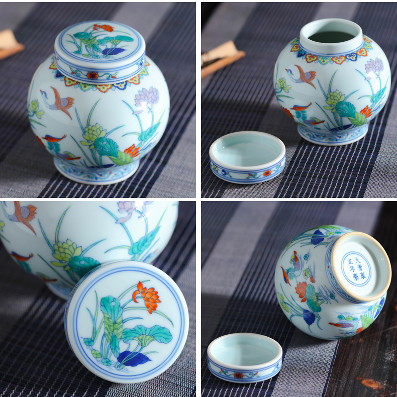 Offered home - cooked in jingdezhen porcelain tea set manually is blue and white color bucket tea caddy fixings hand - made ceramic tea storage tank