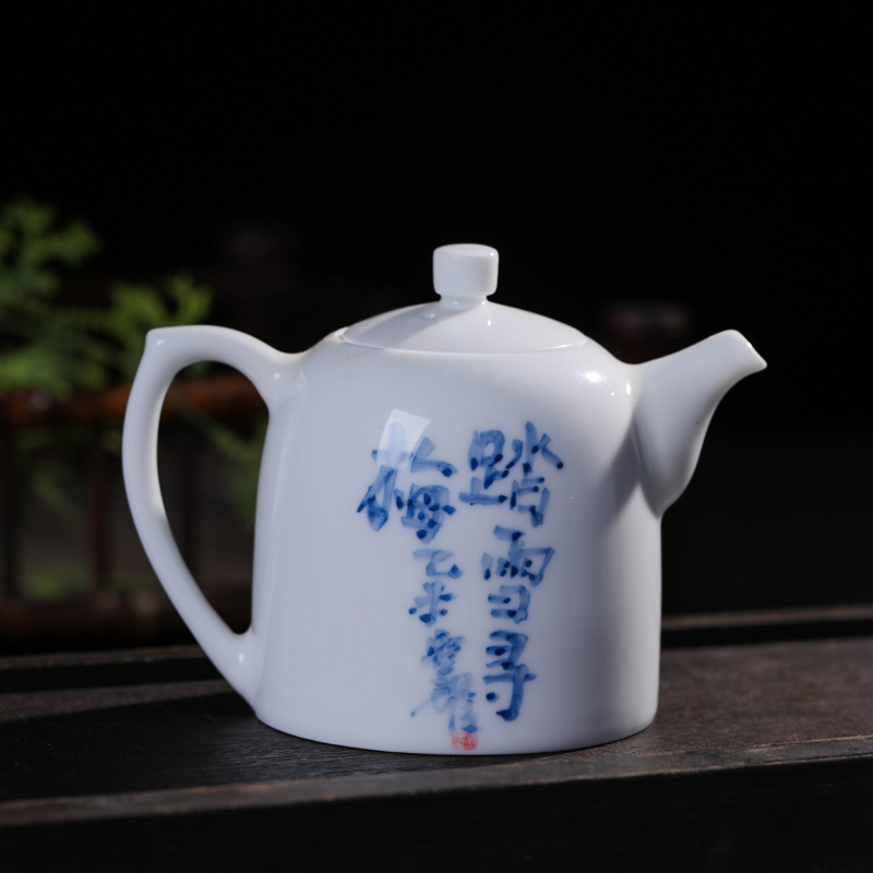 Offered home - cooked Tang Shengyao checking ceramic teapot in jingdezhen porcelain tea kettle hand - made of blue and white porcelain tea set accessories