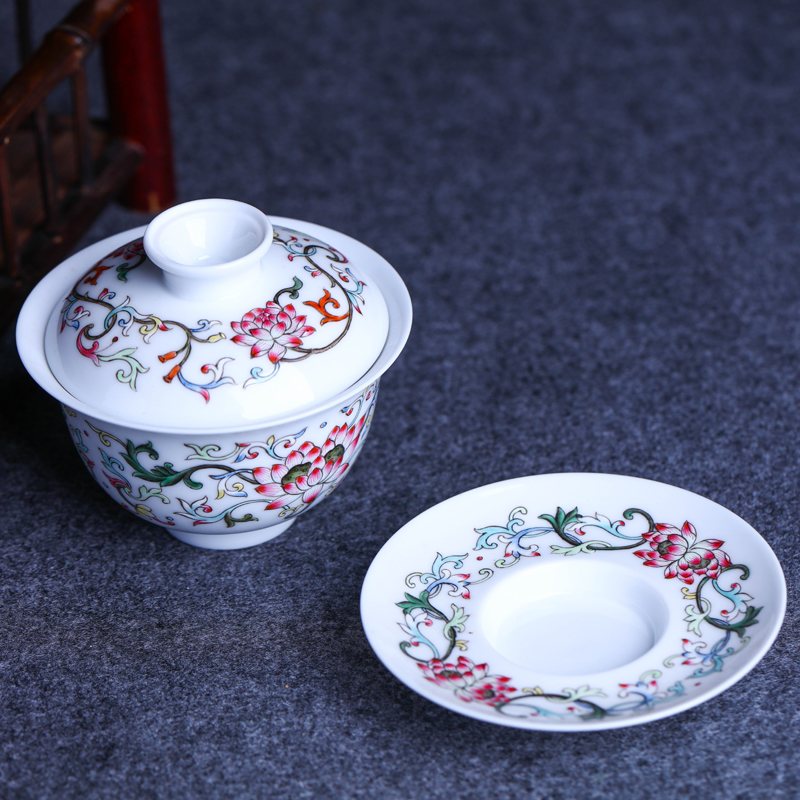 Offered home - cooked in jingdezhen porcelain tea set three to cup Jin Hongxia checking ceramic tea tureen hand - made famille rose bowl