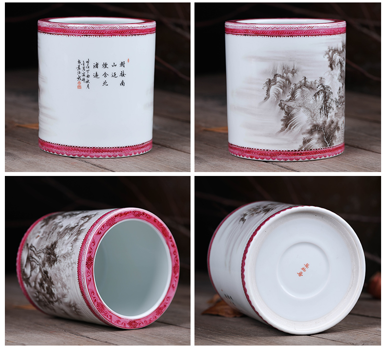 Offered home - cooked brush pot stationery furnishing articles in the manual "four appliance hand - made ceramic famille rose decoration art household act the role ofing is tasted