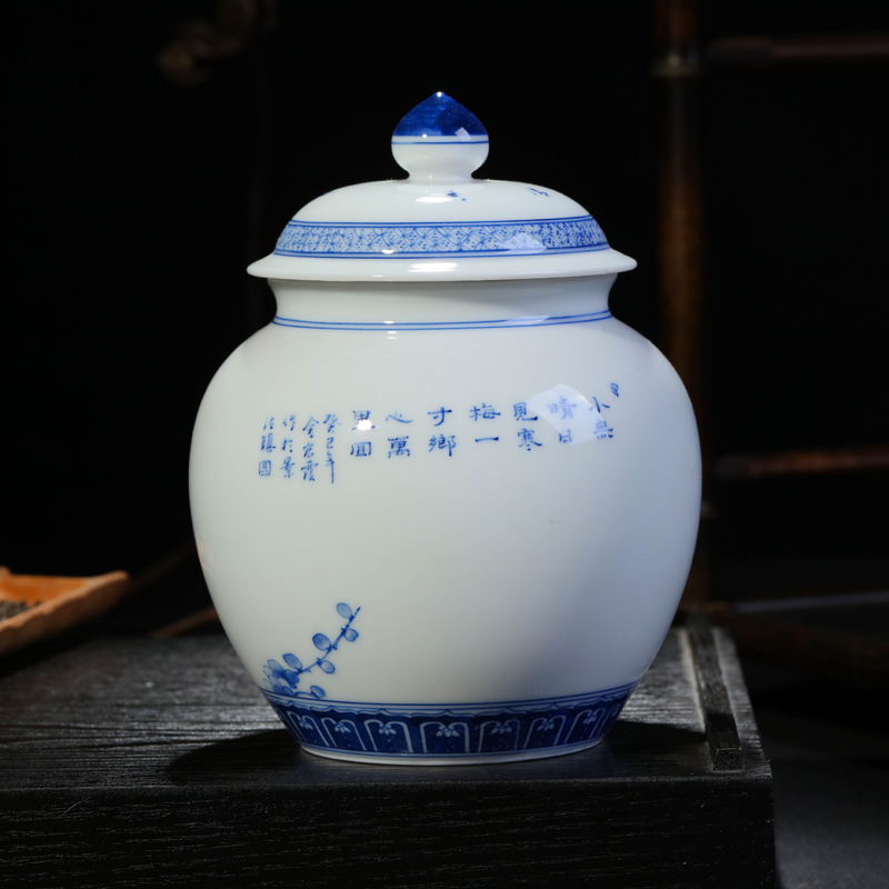 Offered home - cooked r Jin Hongxia manual hand - made ceramic tea ware jingdezhen porcelain tea caddy fixings storehouse storage tank of blue and white porcelain