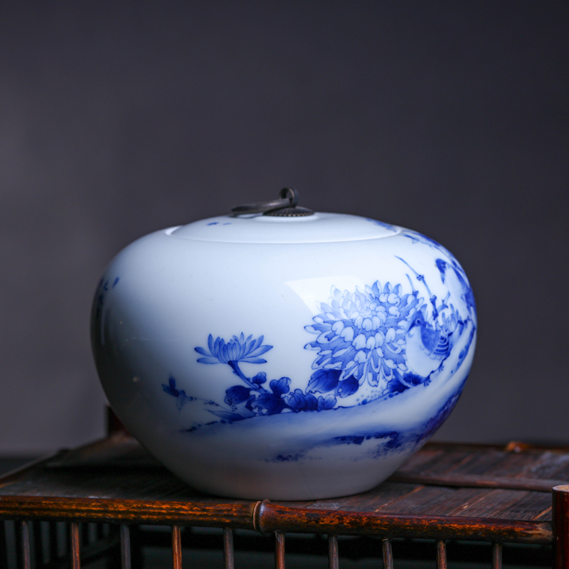 Offered home - cooked hand blue and white porcelain in jingdezhen porcelain tea pot Jin Hongxia ceramic tea tea is tea storehouse storage tank