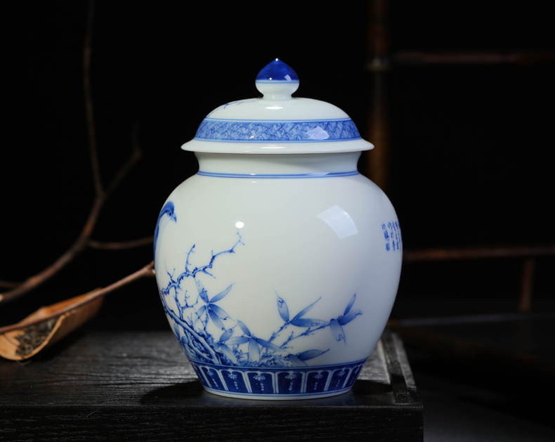 Offered home - cooked r Jin Hongxia manual hand - made ceramic tea ware jingdezhen porcelain tea caddy fixings storehouse storage tank of blue and white porcelain