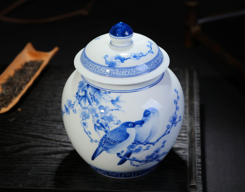 Offered home - cooked r Jin Hongxia manual hand - made ceramic tea ware jingdezhen porcelain tea caddy fixings storehouse storage tank of blue and white porcelain