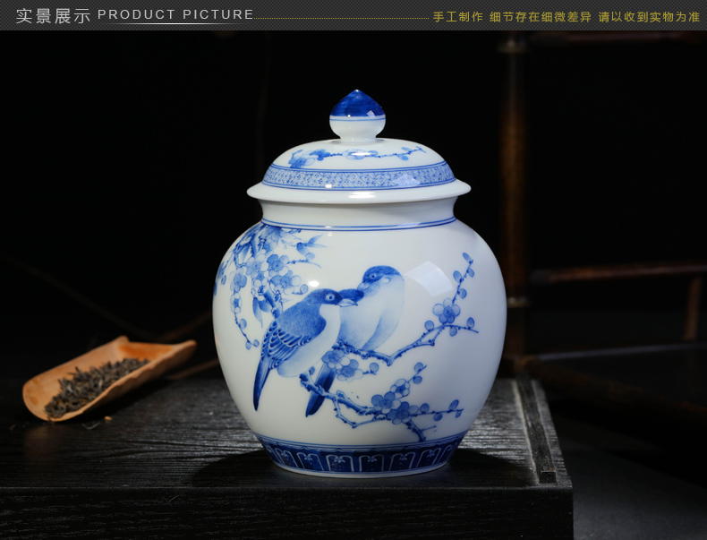 Offered home - cooked r Jin Hongxia manual hand - made ceramic tea ware jingdezhen porcelain tea caddy fixings storehouse storage tank of blue and white porcelain