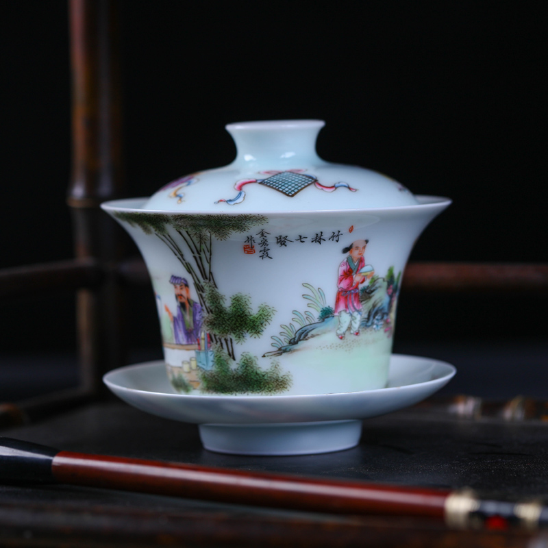 Offered home - cooked in jingdezhen Jin Hongxia famille rose porcelain tea set hand - made tureen three CPU use ceramic cover cup bowl